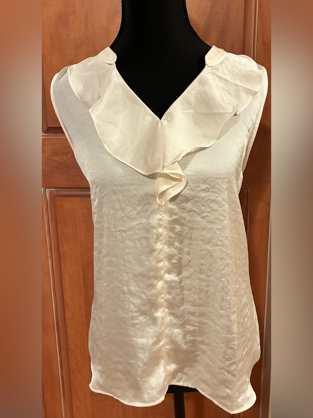 CABI Classic Cream Ruffle V-Neck Women's Top